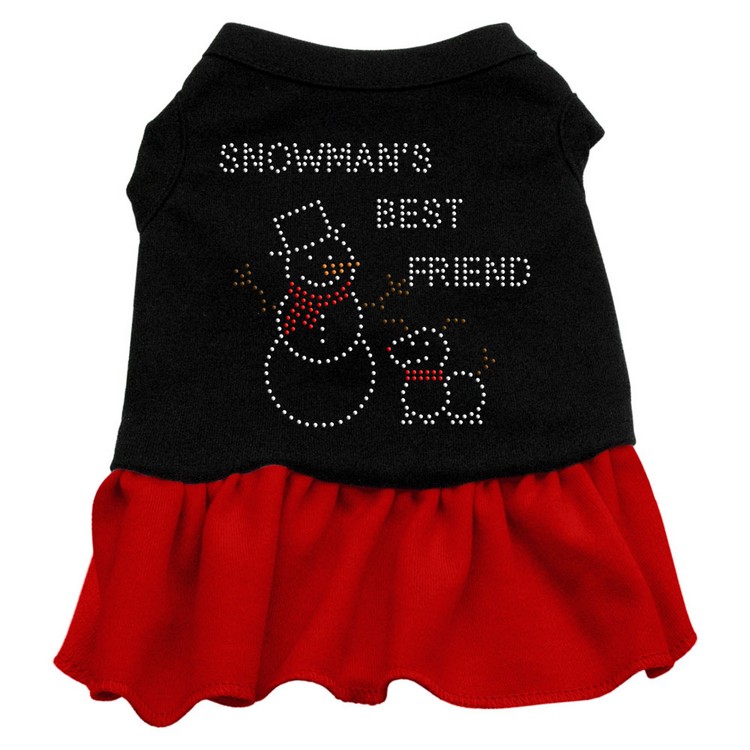 Snowman's Best Friend Rhinestone Dress Black with Red XS